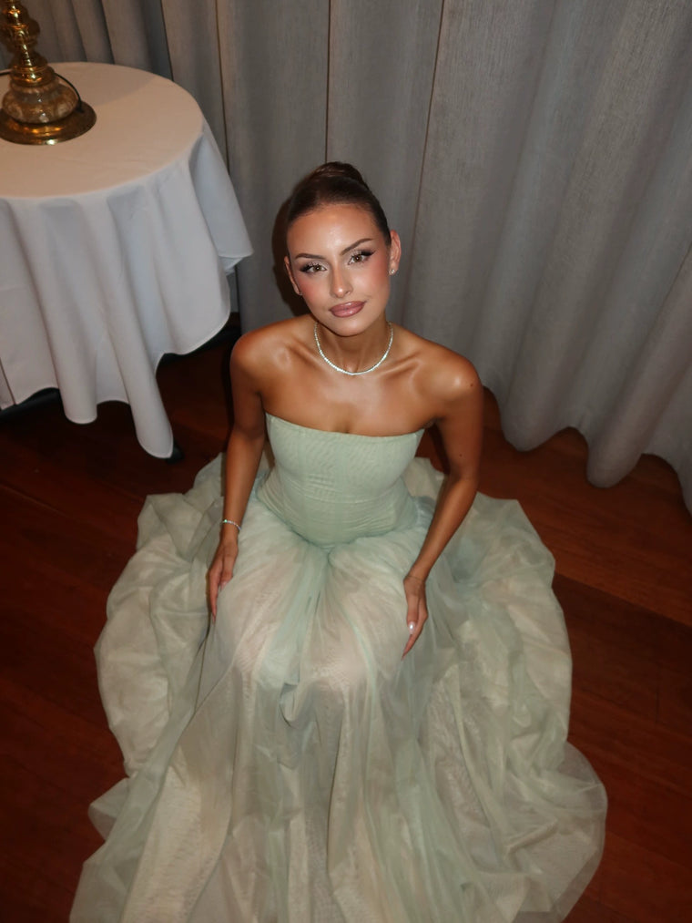 Strapless Mesh Princess Maxi Evening Gown - product view 1