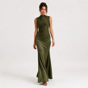 Sleeveless Fringe Bandage Top and Skirt Set-Green