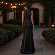 Sleeveless Fringe Bandage Top and Skirt Set-Black