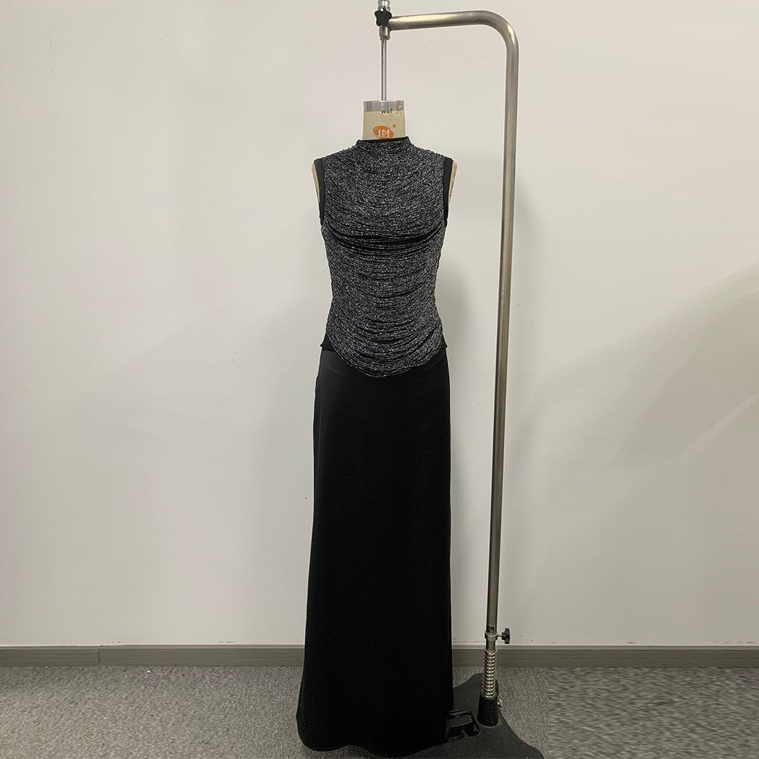 Sleeveless Fringe Bandage Top and Skirt Set-Black