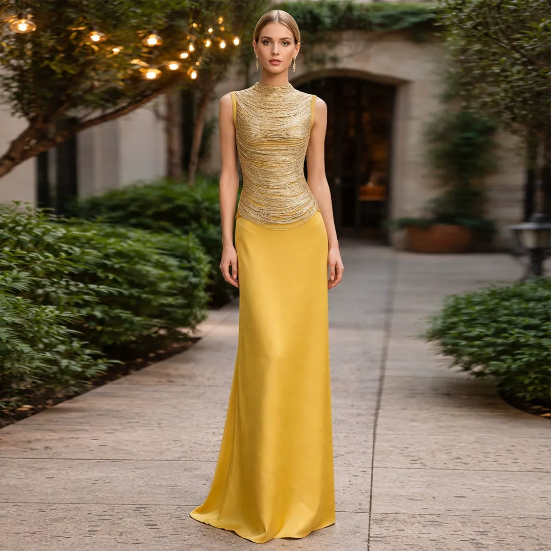Sleeveless Fringe Bandage Top and Skirt Set-Yellow