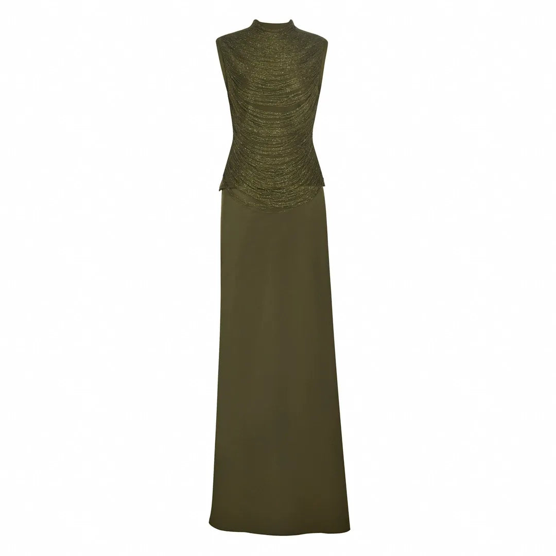 Sleeveless Fringe Bandage Top and Skirt Set-Green