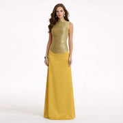 Sleeveless Fringe Bandage Top and Skirt Set-Yellow