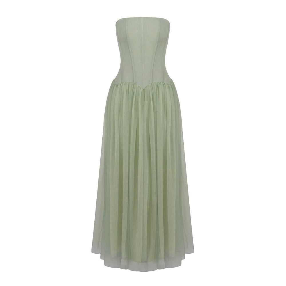 Strapless Mesh Princess Maxi Evening Gown - product view 6