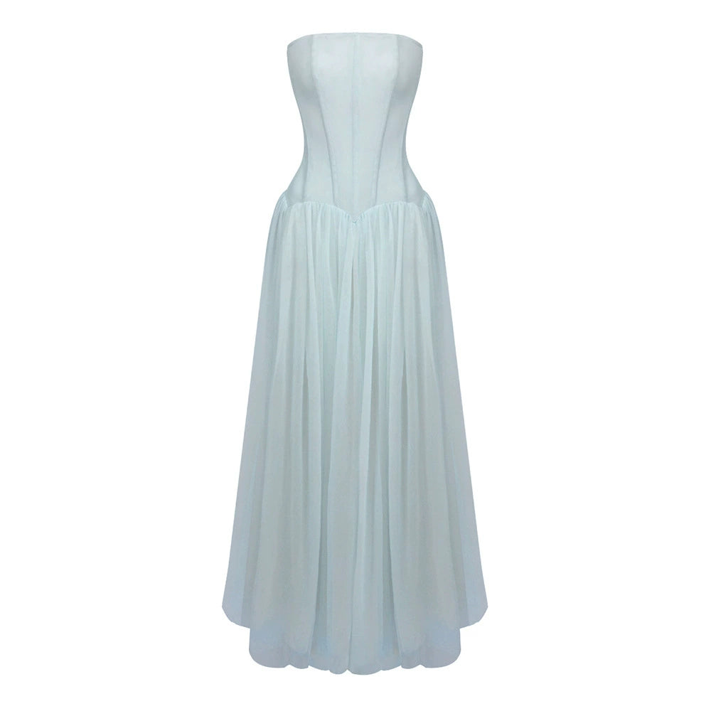 Strapless Mesh Princess Maxi Evening Gown - product view 7