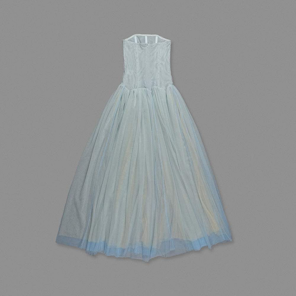 Strapless Mesh Princess Maxi Evening Gown - product view 19