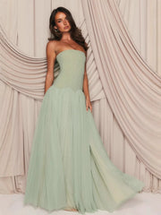 Strapless Mesh Princess Maxi Evening Gown - product view 3