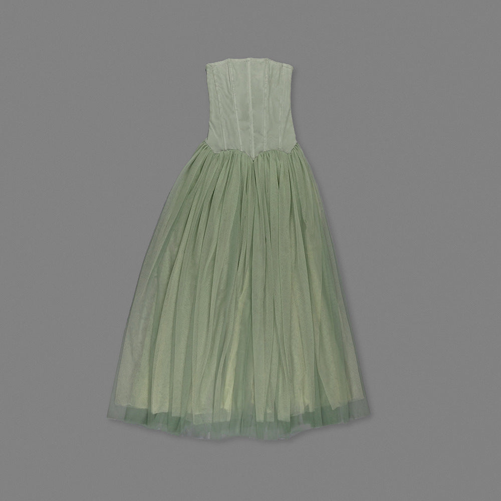 Strapless Mesh Princess Maxi Evening Gown - product view 17