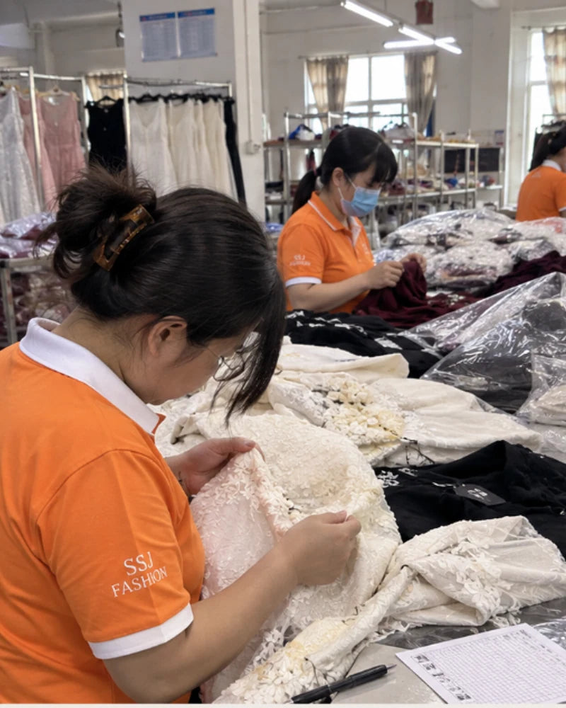 SSJ Fashion team checking visible garment quality and details